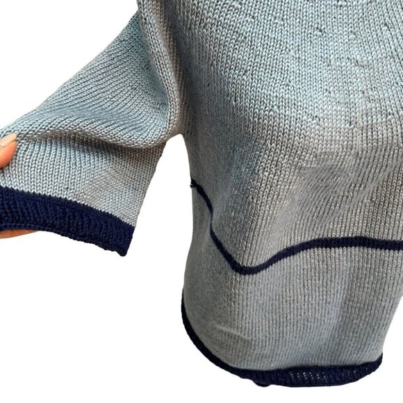 𝅺handmade Hand Knit Blue Short Sleeve Round Neck Sweater Size L/XL - Picture 6 of 9